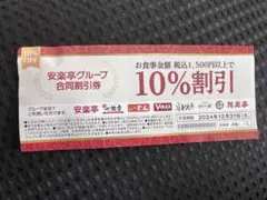 2024.12/31まで　安楽亭グループ 10%割引券