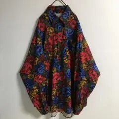 レトロ 古着 花柄 レーヨン デザインシャツ 長袖 メンズ 80s〜90s 希少