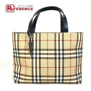 BURBERRY バーバリー チェック柄 ハンドバッグ トートバッグ PVC/レザー ベージュ レディース【中古】