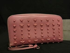 1円 ■美品■ JIMMY CHOO ジミーチュウ フィリパ レザー スタースタッズ ラウンドファスナー 長財布 ウォレット 小銭入れ ピンク系 FH0315