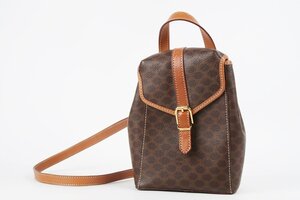 【美品】CELINE セリーヌ マカダム ボディバッグ ショルダー 小物入れ ブランド鞄 ブラウン系【RR23】