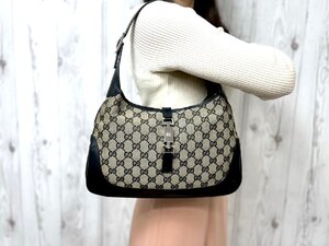 極美品 GUCCI グッチ GGキャンバス ジャッキー ハンドバッグ ショルダーバッグ バッグ キャンバス×レザー 黒 79508