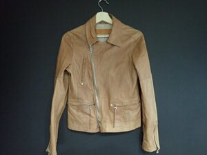 イタリア製　レザージャケット　キャメル　VERA PELLE ４２　シープ　羊革　ライダース　leather jacket