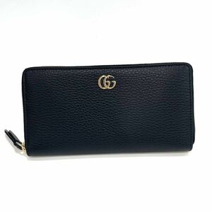 未使用 GUCCI グッチ ラウンドファスナー長財布 456117 GGマーモント レザー ブラック 箱袋付き 送料無料