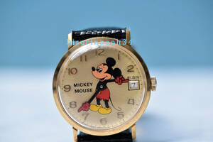 ELGIN　ミッキーマウス　手巻き時計　ＧＯＬＤ　カレンダー　最高級１７石　エルジン　ディズニー