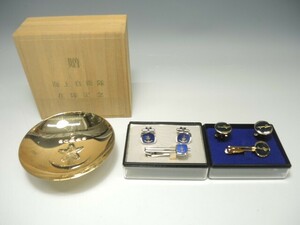 654/○海上自衛隊 横須賀教育隊 カフスボタン ネクタイピン 24K GP 金盃 記念品 アクセサリー