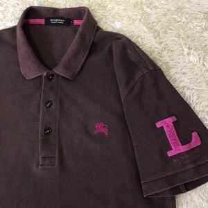 バーバリーブラックレーベル BURBERRY BLACK LABEL ポロシャツ 半袖 ホースロゴ刺繍　ブラウン系　サイズ3 