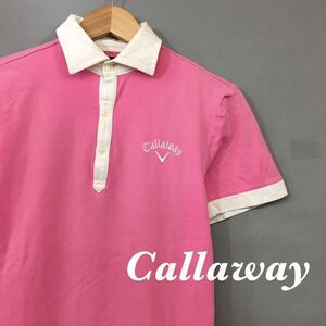 キャロウェイ Callaway ゴルフ GOLF ポロシャツ 半袖 ハーフボタン スポーツ 襟 トップス ピンク ホワイト メンズ 男性用 Mサイズ ♭▽