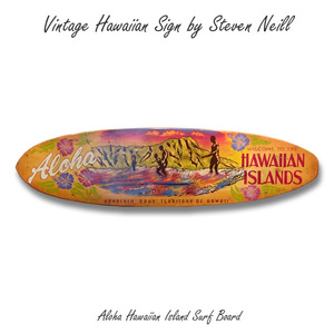 Steven Neill 木製ハワイアンサイン 「Aloha Hawaiian Island Surf Board」