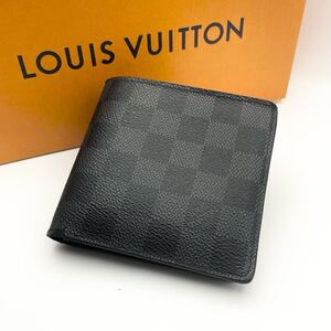 【良品/鑑定済】 1円〜 LOUIS VUITTON ルイヴィトン LV ダミエ グラフィット ポルトフォイユマルコ 二つ折り財布 折り財布 N62664 定番