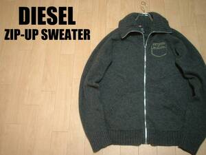 高級DIESELジップアップウールセーター美品L杢グレー正規ディーゼルニットトラックジャケットジャージトップカーディガン定価22,000円