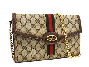 1円 GUCCI オールドグッチ ヴィンテージ シェリーライン GG柄 PVC×レザー クロスボディ ショルダー 斜め掛け ブラウン系 FL1442