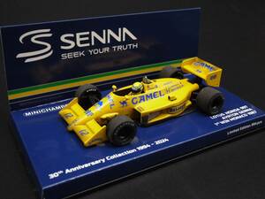 1:43 Minichamps ロータス ホンダ 99T モナコGP 初優勝 CAMEL ウェザリング A.セナ Senna #12 キャメル Lotus Senna 没後30年コレクション