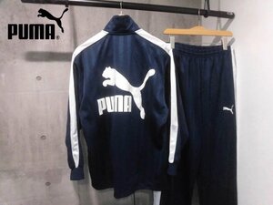 2点セット PUMA プーマ バックロゴプリント ジャージ セットアップ S-M L/ウォームアップ 上下セット/ストライプ/紺 白/メンズ/日本製