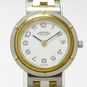 【中古】HERMES レディース 腕時計 クリッパー コンビ クオーツ SS GP ホワイト文字盤 CL4.220