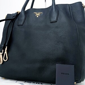 1円■新品同様■現行近■最高級ライン■PRADA プラダ 2way オールレザー トートバッグ ビジネス ブリーフケース 大容量 A4 メンズ ブラック