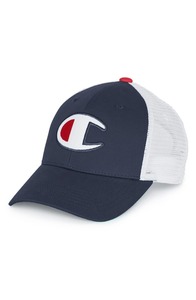 ラスト1 USA正規品 Champion チャンピオン スナップバック 帽子 BIG Cロゴ メッシュ ボールキャップ 紺 ネイビー 白 ホワイト 調節可