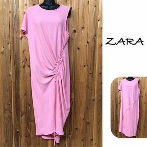 【未使用】ZARA＊ザラ レディースL ロングワンピース アシンメトリー 半袖 ノースリーブ 無地 ピンク 速乾 サラサラ エレガント 美ライン