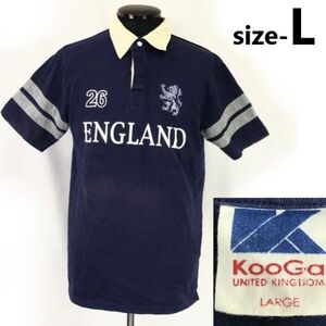 クーガ/KooGa ENGLAND★半袖/ラガーシャツ【メンズL/紺/navy】刺繍/ポロシャツ/ジャージ/100％コットン/ラグビー/Tops/Shirts◆BH794