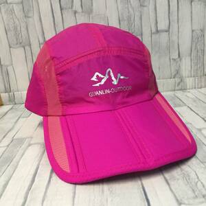 キャップ ピンク 折畳み 自転車 紫外線カット UPF50+ サイクリング ジョギング 軽量 帽子 鮮やか 目立つ 汗吸収 メッシュ素材 ピンク