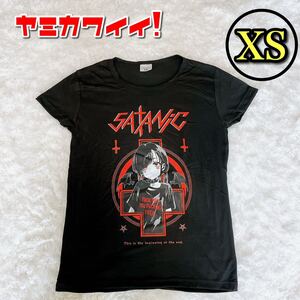 【病みかわいい】半袖 Tシャツ XS 地雷系 原宿系 ファッション アニメ 黒D