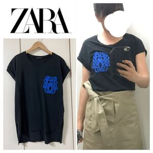 ZARA ポケット付きtシャツ　コードテープ　コード刺繍　S コットン100% 19430