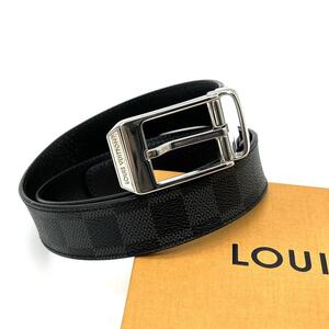 未使用級◆LOUIS VUITTON ルイヴィトン サンチュール（85/34）ダミエグラフィット ベルト ビジネス メンス シルバー金具