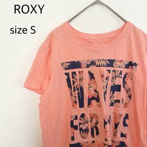 ロキシー【S】オレンジ 小さいサイズ プリント 半袖Tシャツ ROXY 綿