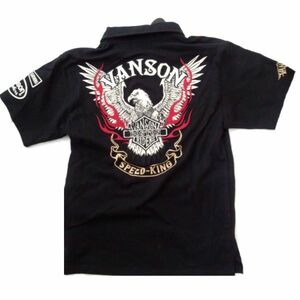 未使用品 VANSON バンソン FLYING EAGLE フライングイーグル ポロシャツ 半袖 刺繍 黒 M