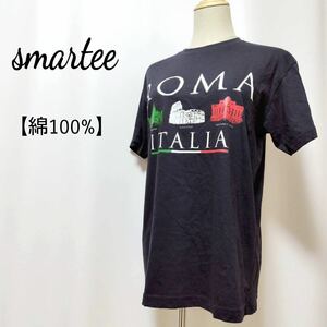 smartee　コットン100%　ラウンドネック　半袖　ロゴTシャツ スマーティー イタリア ローマ 古着 M