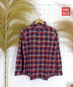 UNIQLO フランネルチェックシャツ　長袖シャツ(Sサイズブランド赤レッドユニクロ