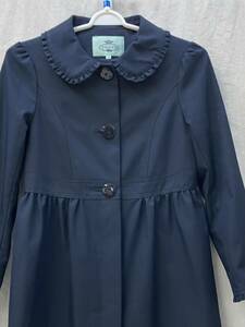 TOCCA SPRING COAT トッカ スプリング コート サイズ130 紺 ネイビー 丸襟 フリル 花柄ボタン リボン コットン 457710