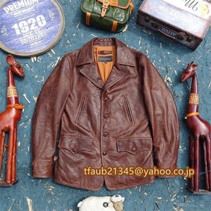 レザージャケット 上品 高級 本革 馬革 1.2mm ライダースジャケット 革ジャン Ｓ～5XL ブラウン