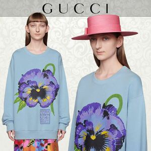 GUCCI☆グッチ☆2021cruiseコレクションモデルケン・スコット プリントコットンクルーネック スウェットシャツ!!美品 現行モデル!!