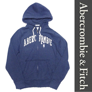 新品 Abercrombie & Fitch アバクロンビー＆フィッチ パーカー フルジップ アバクロ スウェット フード A&F ネイビー USED加工 M 正規品 25