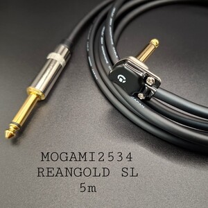 新品【5m】黒モガミMOGAMI2534＋リアン金メッキSL型プラグ★ギターベースシールドケーブル