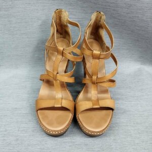 Z2075 UGG アグ レザー ヒール サンダル W8 24.0cm キャメル グラディエーター 木製 ウッド ソール Salima Leather Gladiator Sandals