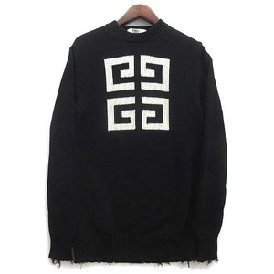 ジバンシィ GIVENCHY 4G ロゴ ダメージ加工 モックネック ニット セーター コットン BM904U4Y0A 2019AW ブラック 黒 XS 国内正規 メンズ