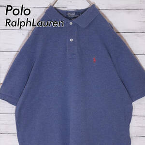 Polo by Ralph Lauren ポロラルフローレン ポニー刺繍ロゴ 鹿子 半袖 ポロシャツ 霜降り ブルー グレー レッド くすみ系 L 20200283