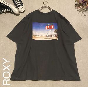 ROXY Tシャツ　ビッグシルエット　半袖　レディースMサイズ　バックプリント　限定　ロキシー　カットソー　半袖Tシャツ 黒　ビーチ サーフ