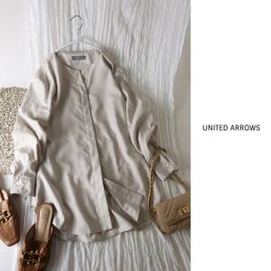 超美品☆ユナイテッドアローズ UNITED ARROWS☆洗える リボンベルト付き 比翼ブラウス 日本製☆A-O 4787