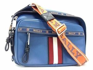 1円 ■美品■ BALLY バリー レザー ショルダーバッグ クロスボディ 斜め掛けかばん 肩掛け メンズ ネイビー系×マルチカラー AY6031