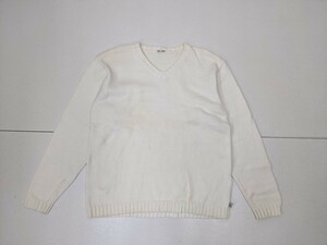 20．カルバンクライン 90s CK Calvin Klein jeans ヴィンテージ Vネック コットン ニット セーター メンズM 白系y408