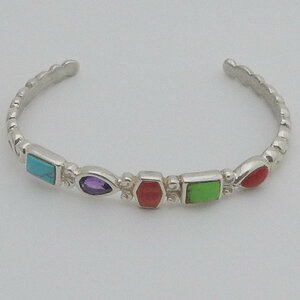 美しい925シルバーブレスレット アメジスト＆ターコイズカラーの石 5連デザイン SILVER BRACELET, AMETHYST, TURQUOISE