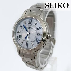 ★1Pダイヤ・ラメ文字盤★美品★セイコー ルキア 腕時計 丸型 SEIKO LUKIA ローマ数字 ダイヤモンド カレンダー 1B22-0CK0 SSQW035