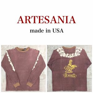 【米国製】ARTESANIA アルテサニア 長袖プルオーバーシャツ サイズL USA製 EL CALLO 刺繍 花 バックプリント メンズ Tシャツ ロンT C-518