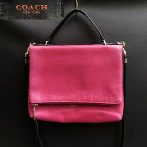 COACH コーチ シュリンクレザー ショッキングピンク 2WAY ハンドバッグ ショルダーバッグ