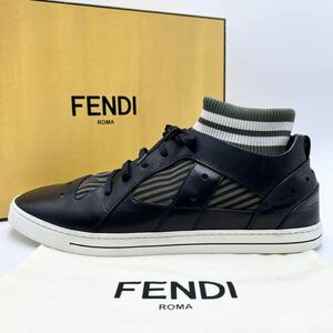 1円 【未使用級】 FENDI フェンディ 【圧倒的高級感】 メンズ ファブリック ペカン ソックス スニーカー シューズ 靴 レザー 黒 28.0cm相当