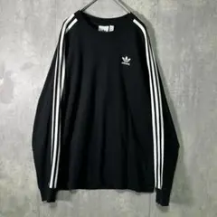 adidas ロンT 刺繍ロゴ トレフォイル 長袖 Tシャツ 黒 サイドライン