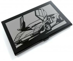 ブラックアルマイト「ランボルギーニ(LAMBORGHINI) カウンタック 」切り絵デザインのカードケース[CC-035]